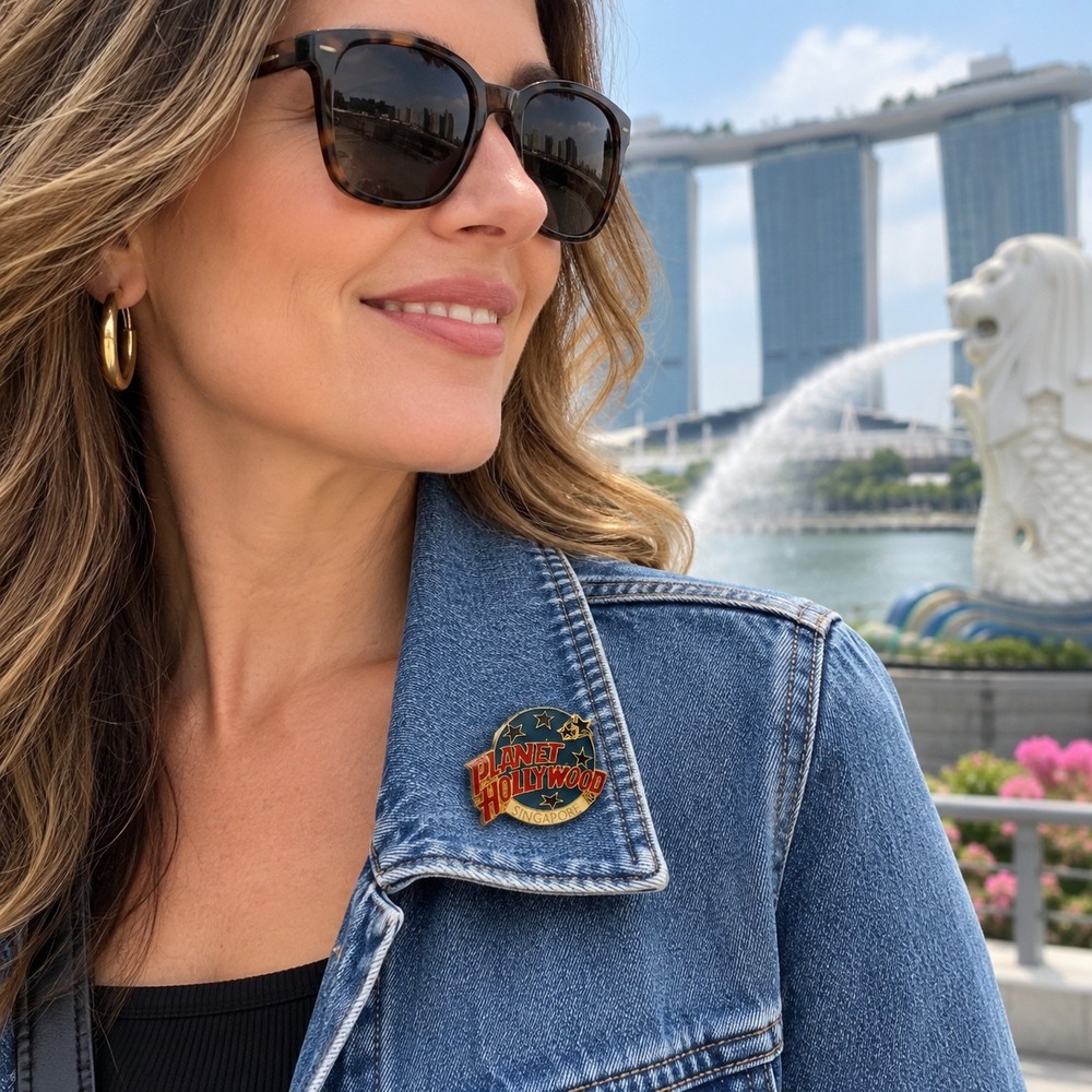 Planet Hollywood Enamel Pin Unisex OS Gold Blue Singapore Souvenir Logo Star